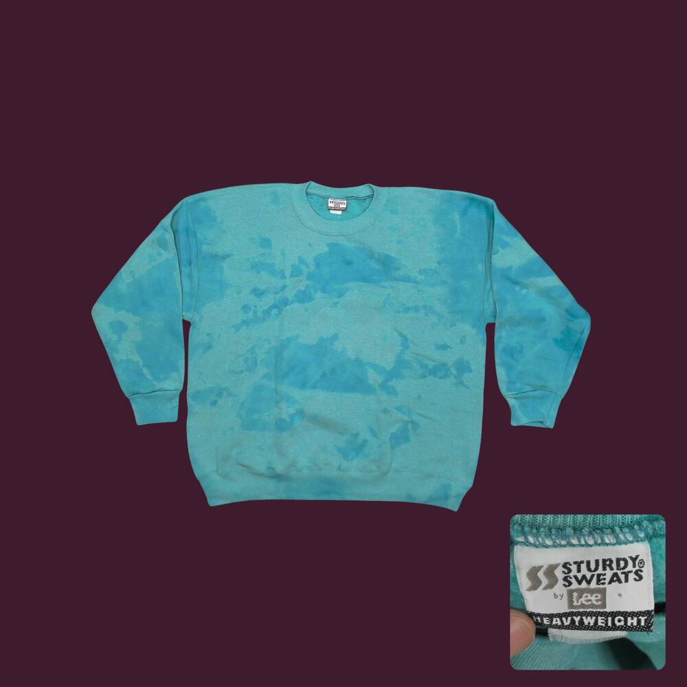Vintage 90s Lee Sturdy Sweats Custom Bleach Tie Dye Boxy Sweatshirt XXL Teal